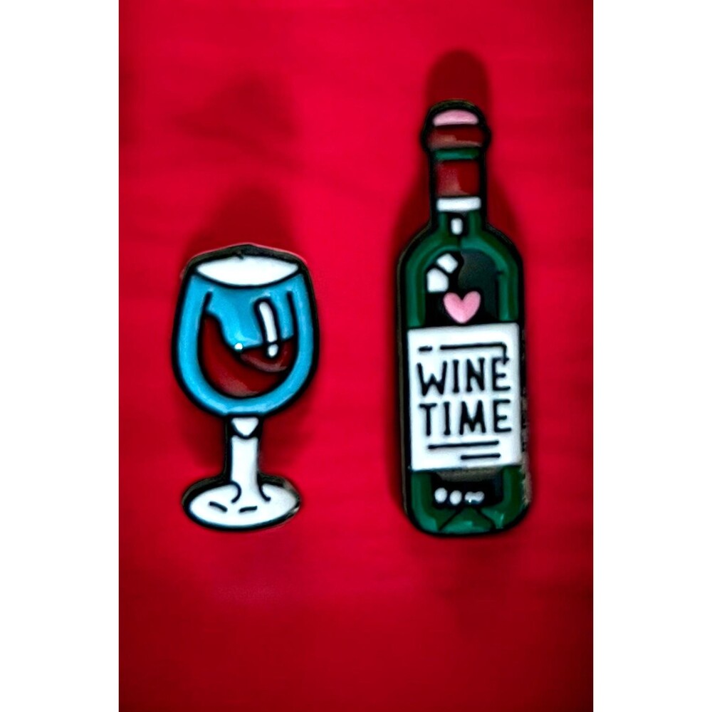 Exquisite 2-piece Wine Bottle and Glass Enamel Lapel Pin Set